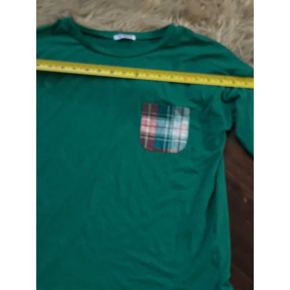 D. Touch Green Long Sleeve‎ Top with Plaid Pocket - Women's Size M - Picture 4 of 6